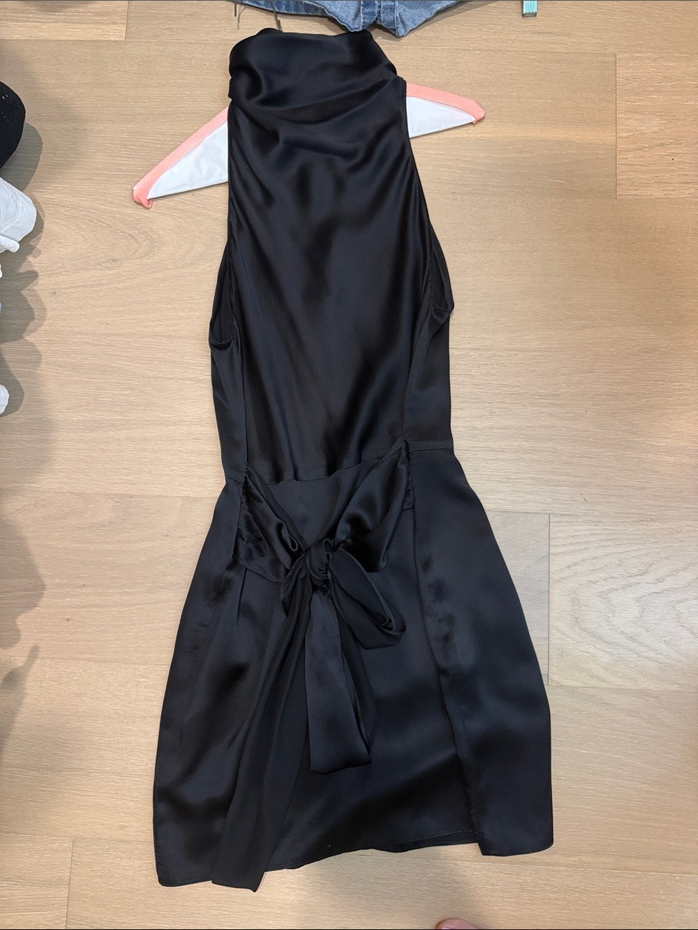 Amanda Uprichard Black Satin Halter Dress with Waist Tie - Picture 2 of 4